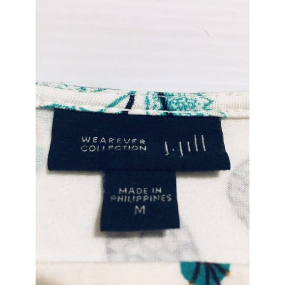 J Jill Wearever White Floral Soft Stretch 3/4 Sleeve Women's Top Size Medium - Picture 4 of 6